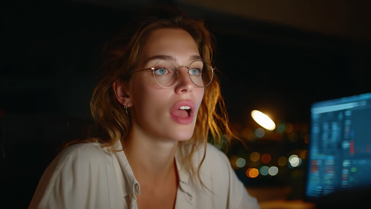 A Contemplative Evening: Capturing a Moment of Reflection and Focus as a Thoughtful Person Engages with Technology Amidst a Nighttime Backdrop