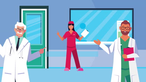profesionales médicos personal en la animación del hospital