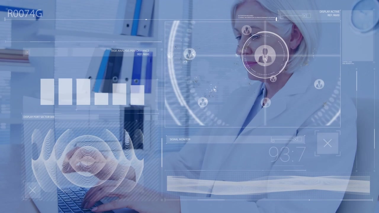 Animation of diverse data processing and circle over screens