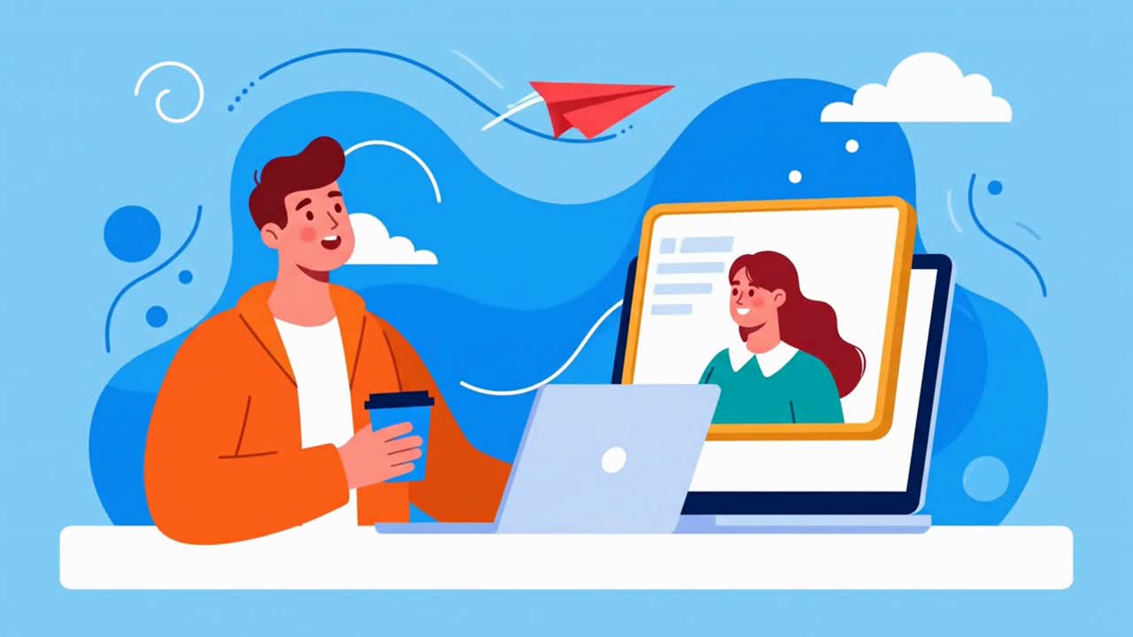 Man and Woman Communicating Through a Video Call on a Laptop