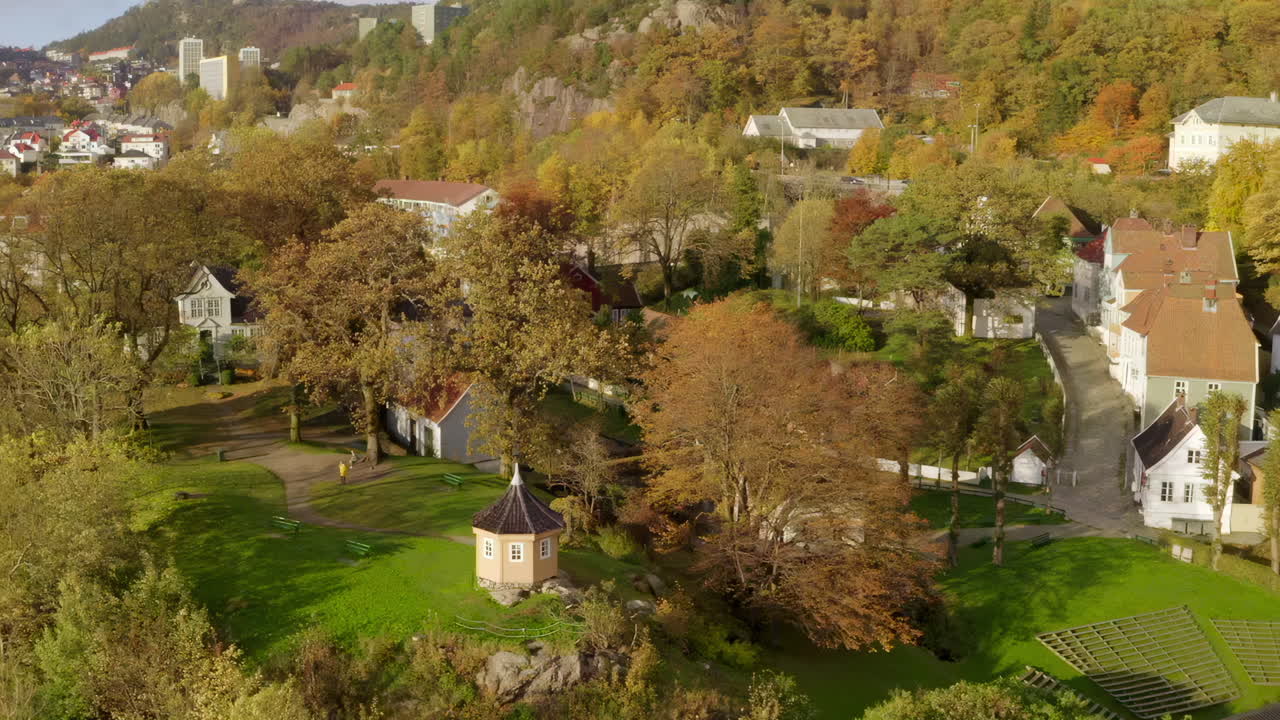 Aerial View of a Charming Town in Autumn