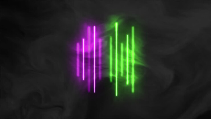 Animation abstract neon green and purple lines motion disco background