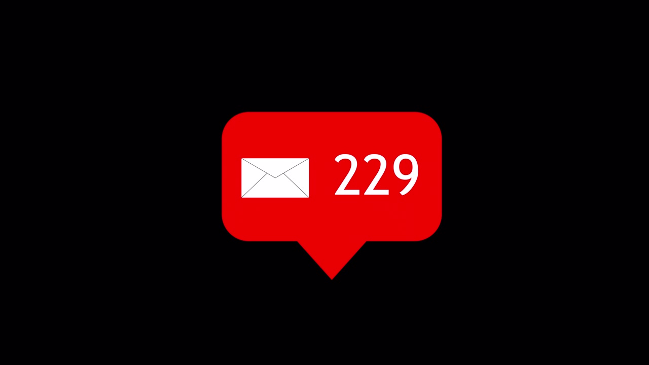 Icona di notifica rossa animata con contatore di email in rapido aumento