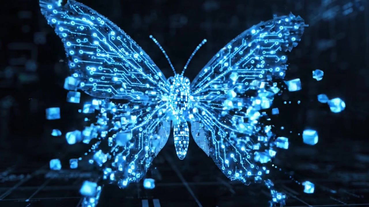 A stunning digital representation of a butterfly composed of intricate circuits and binary code, embodying the fusion of nature and technology in a captivating visual narrative.
