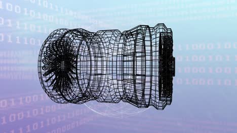 animación del motor 3d girando sobre la codificación binaria