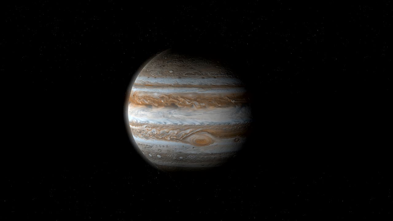 Jupiter planet rotating in the outer space