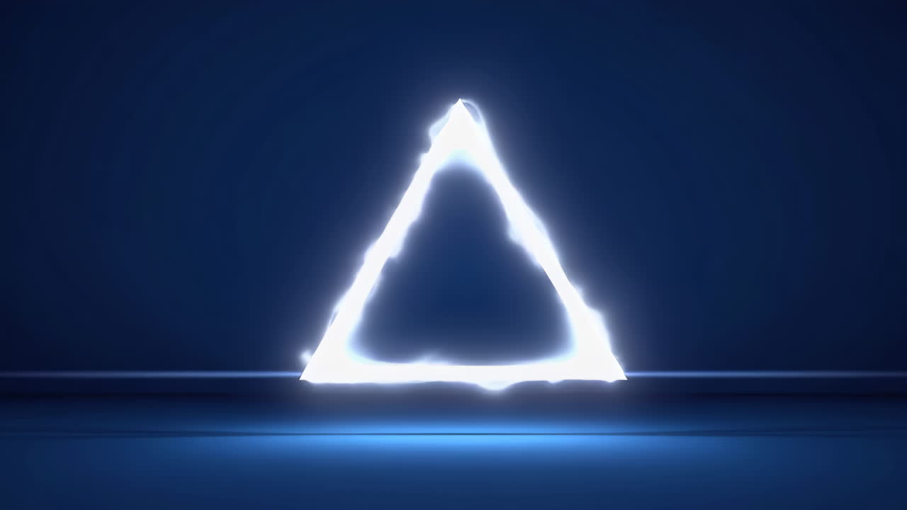 Glowing Neon Triangle on Dark Blue Background