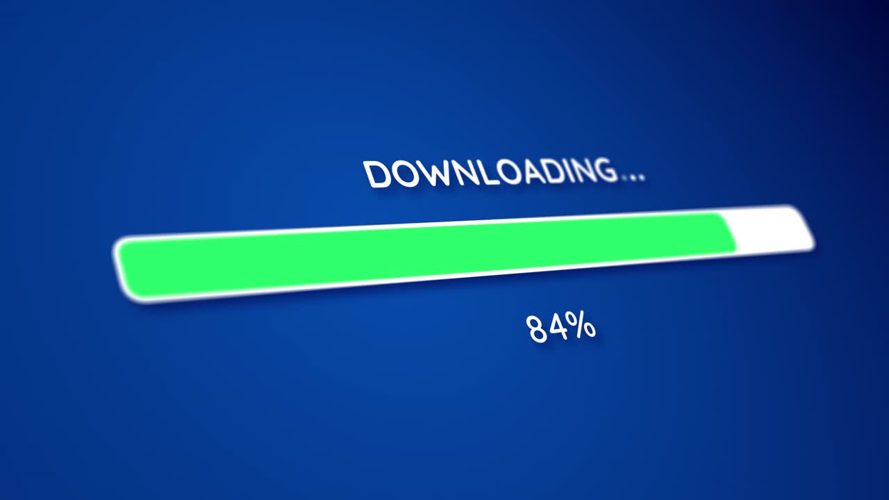 Digital Downloading Progress Bar with Percentage Display on Blue Screen Background
