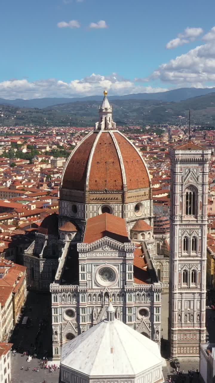 Vertical aerial view of Cathedral of Santa Maria del Fiore zooming out ...