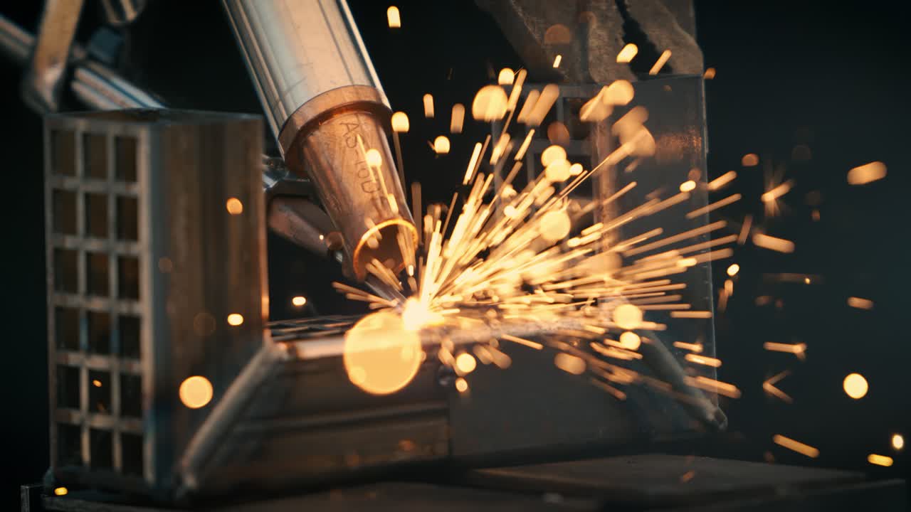 Laser welding machine. Shot on super slow motion camera 1000 fps. Laser welding is shown in close-up