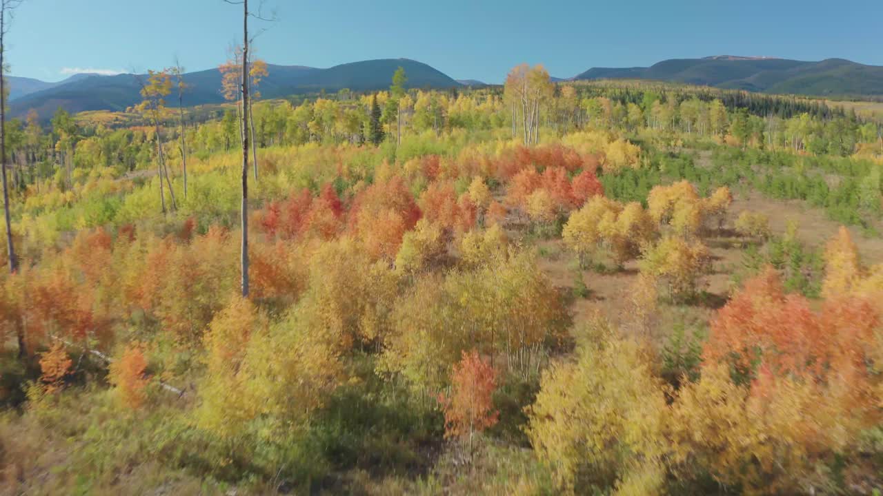 imágenes aéreas de la madrugada en el lago de montaña en la sombra en el gran lago colorado con los colores del otoño apenas comenzando