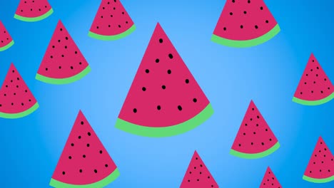 animación de sandías individuales flotando sobre un fondo azul