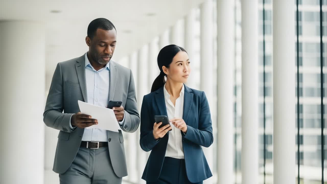 A Professional Duo Engaging in Digital Communication: Two Colleagues Collaborating in a Modern Office Environment with Technology and Professionalism