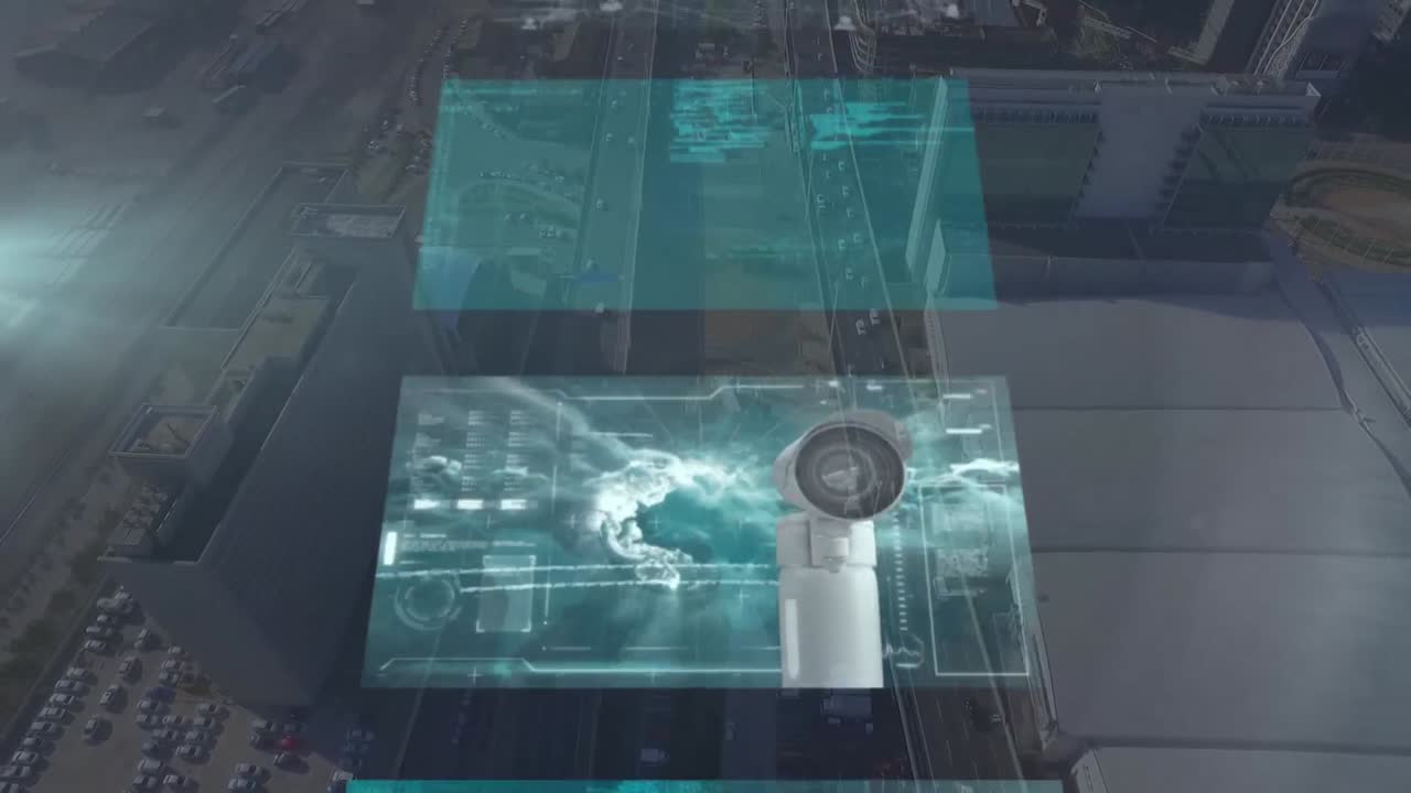 animación del procesamiento de datos sobre el paisaje urbano