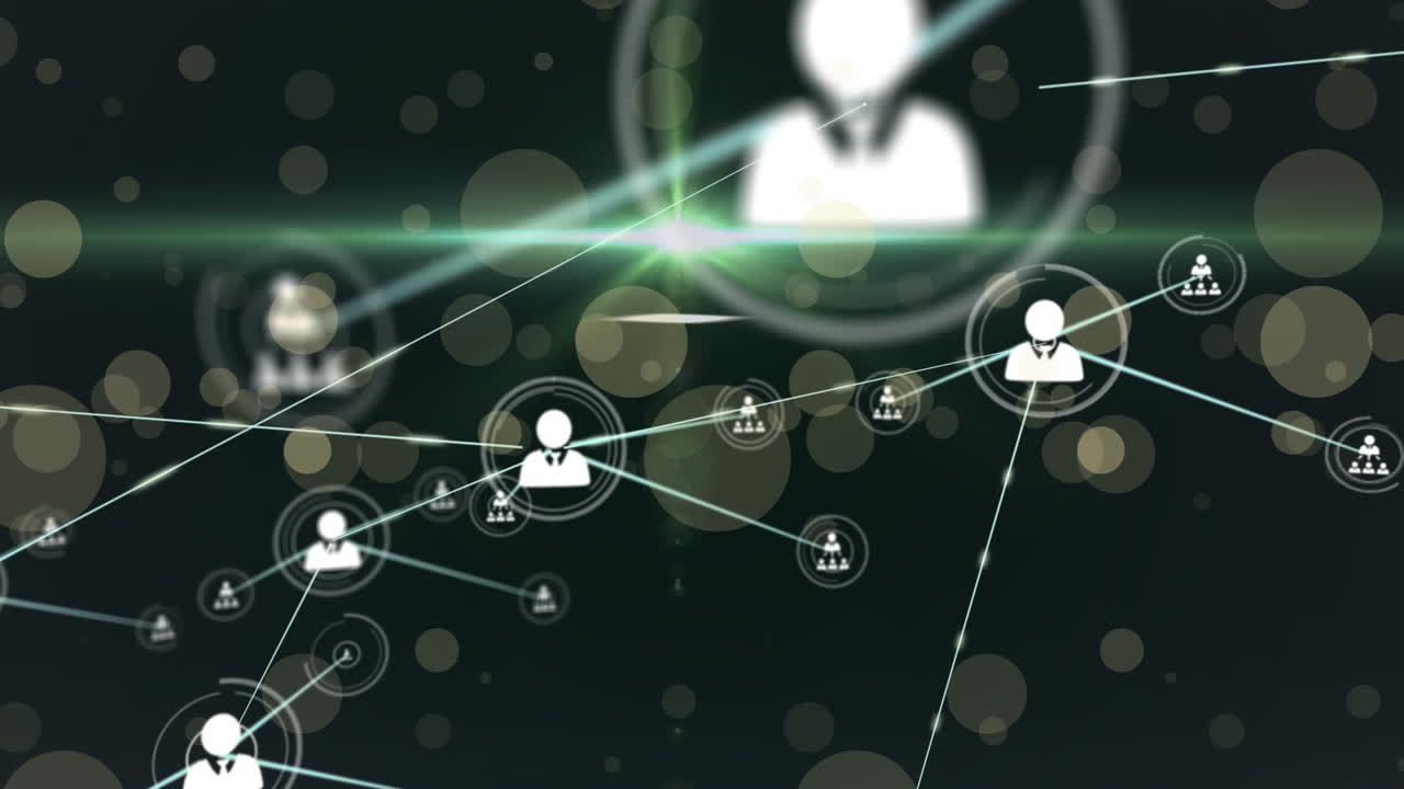 Animation of network of connections and yellow dots over black background