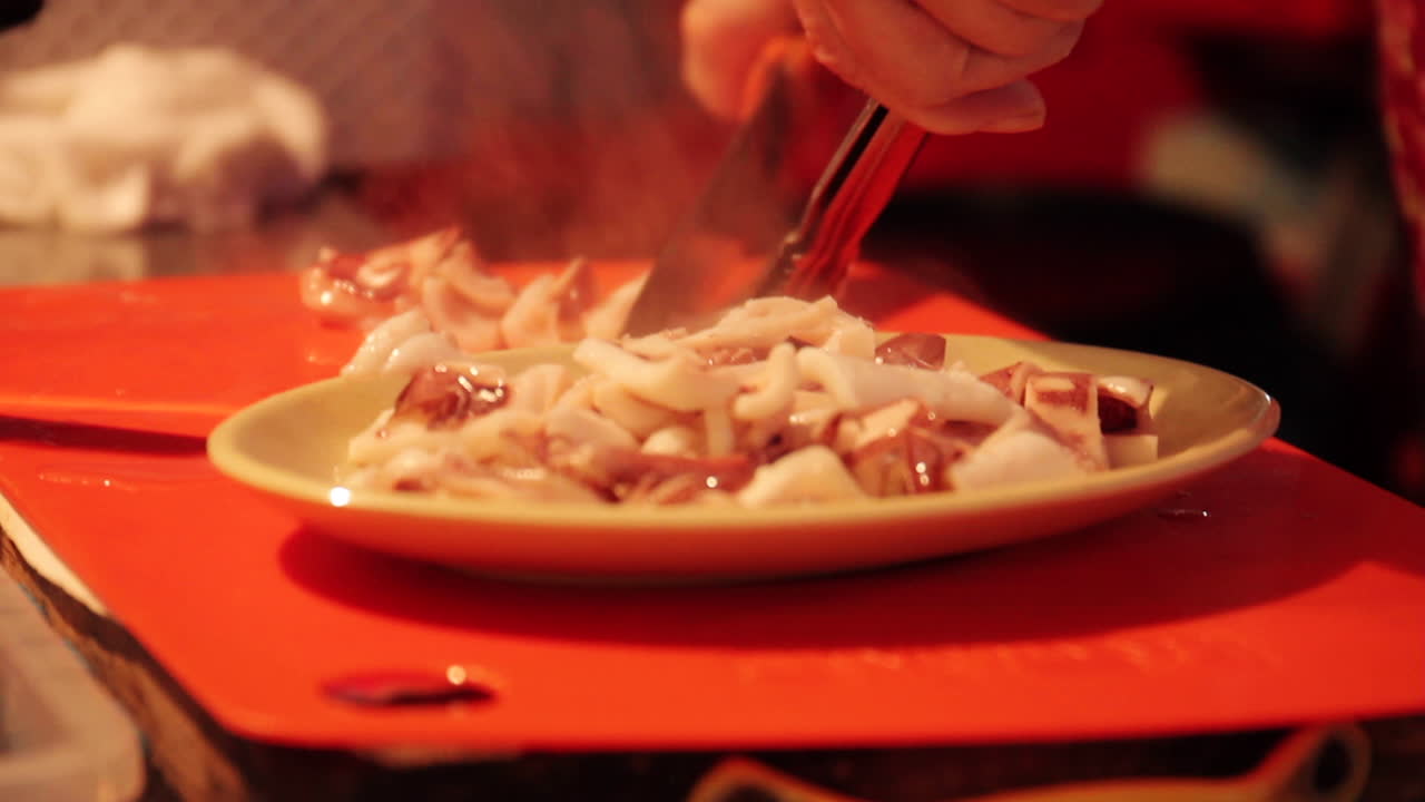 Preparing Diced Squid