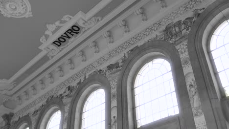 low angle black and white of the train station in porto, portugal