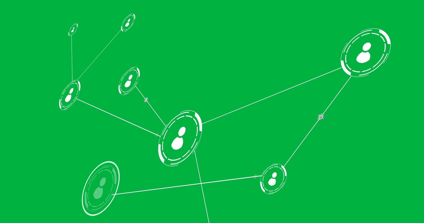 Animazione di una rete di connessioni con icone di persone su sfondo trasparente