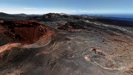 360 degrees seamless loopable aerial panorama of volcanic valley in timanfaya national park and montana blanca, lanzarote, canary islands, spain