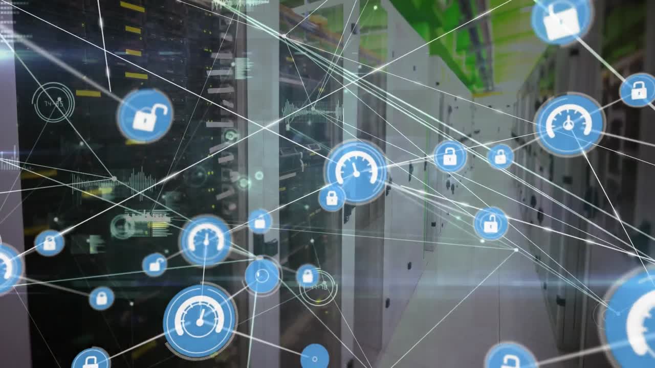 animación del procesamiento de datos en la sala de servidores