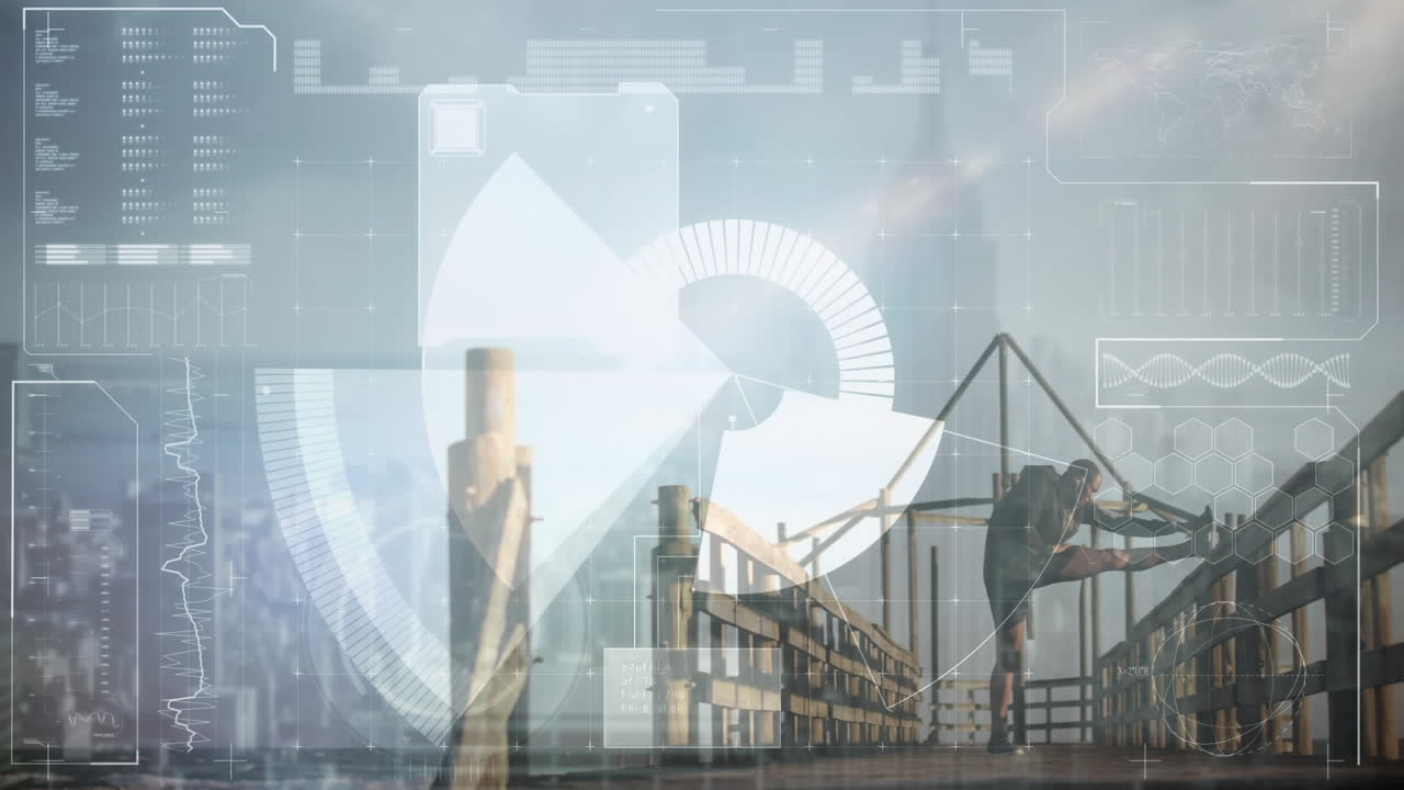 데이터 처리 및 범위 스캐닝의 애니메이션에 대한 적합한 사람 스트레칭