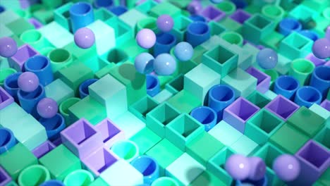 abstract geometric pattern with cubes, cylinders and balls