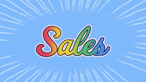 animación del texto de venta en letras de colores sobre fondo azul