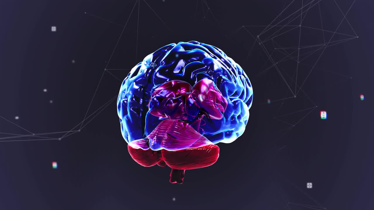 animación de cerebro giratorio sobre formas