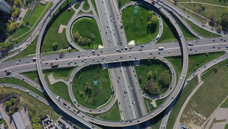 aerial view of a freeway intersection traffic trails in moscow.