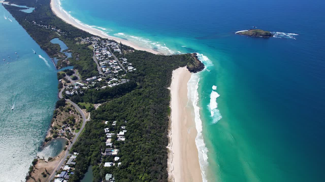 오스트레일리아 뉴 사우스 웨일즈에 있는 핑갈 헤드 마을의 파노라마 공중 사진