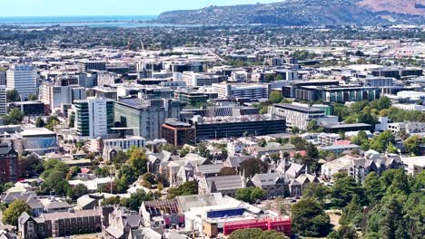 aerial view of historic old town of christchurch and modern city centre with commercial buildings