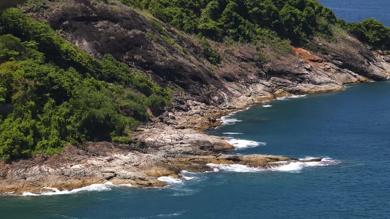 Coastal Landscape with Rocky Shore and Lush Vegetation