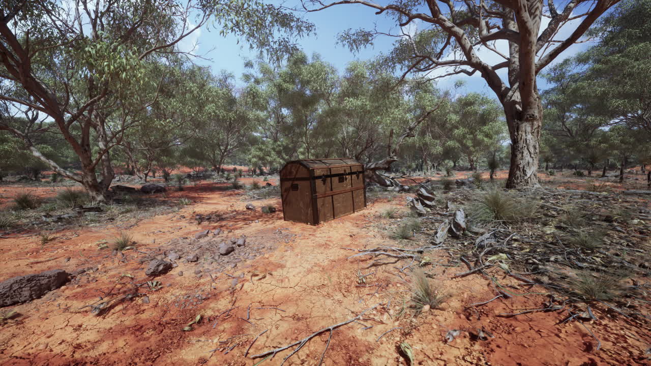 cofre de tesoro de madera cerrado en una playa de arena