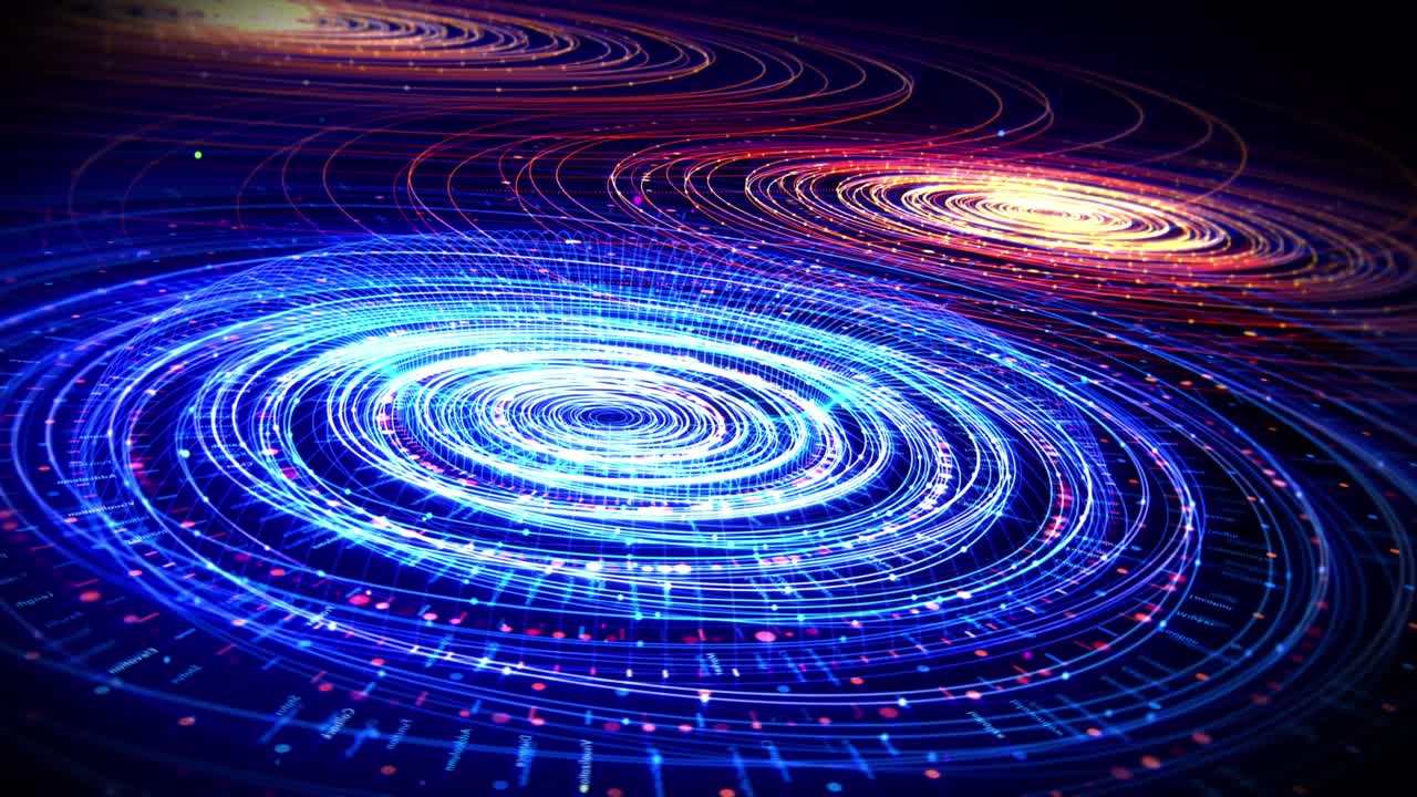 Colorful Abstract Shapes Slowly Rotating And Moving In Empty Space.