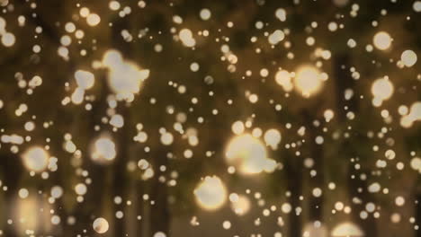 animación de manchas parpadeantes de navidad amarillas sobre el bosque en el fondo