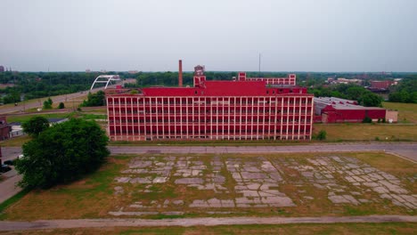 Dramatic-Red-abandoned-building-with-a-strong-symmetry-and-pattern