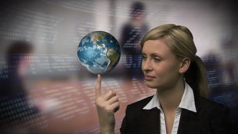 Woman-spinning-a-Globe-on-Her-hand