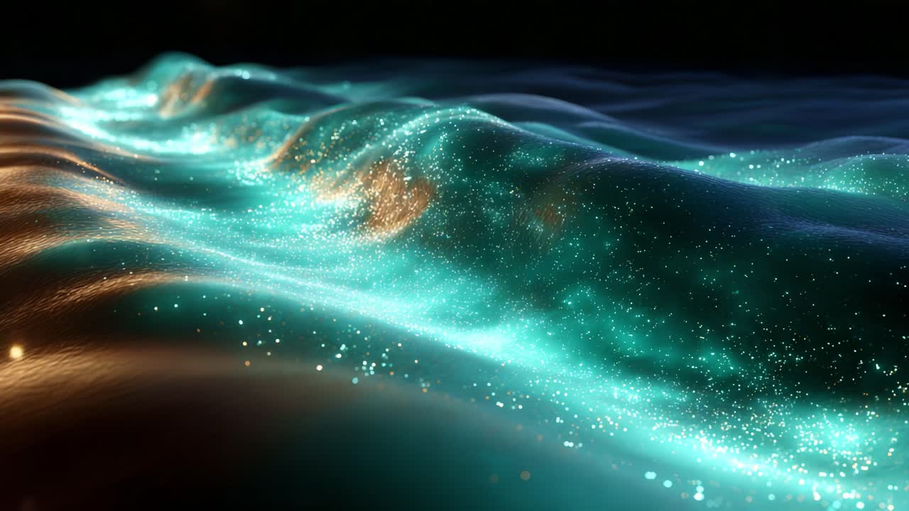 A Mesmerizing Display of Waves Glimmering Under a Cosmic Light, Capturing the Ethereal Beauty of Nature’s Mystical Light Play in an Enchanting Scene