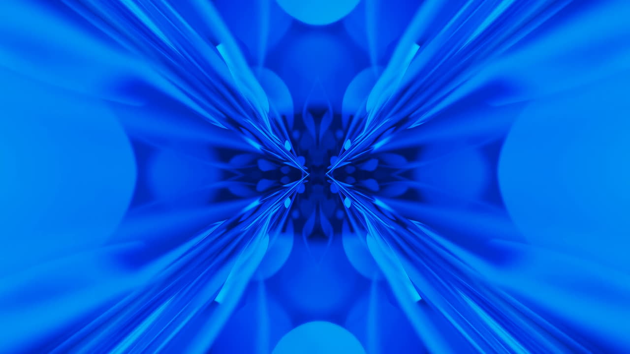 Vibrant Blue Tunnel With Kaleidoscopic Patterns, Virtual Traveler Journey Through Immersive Vortex