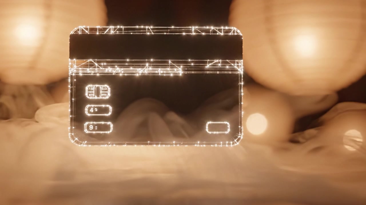 An Abstract Visualization of a Credit Card with Glowing Lines and Soft Background Lights, Highlighting Digital Transactions in a Modern Context.