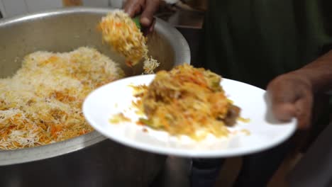 Kerala-Style-Biryani-made-with-Chicken-with-Kerala-traditional-spices,-served-in-a-restaurant