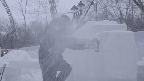 snow carving in progress