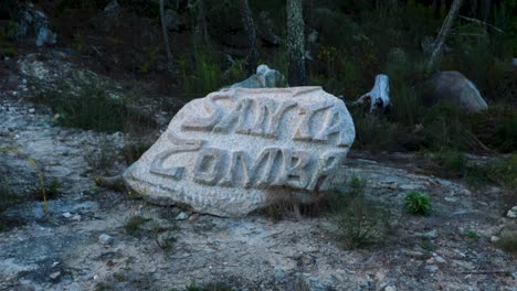 Engraved-stone-with-'SANTA-COMBA'-at-Naves-Monastery,-Ourense-Spain