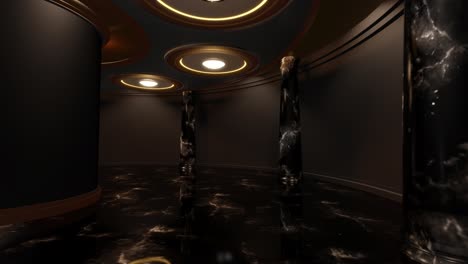 movimiento vacío sala negra. visualización estilo clásico.3d fondo para pasillo, diseño de interiores, arquitectura, tecnología, estacionamiento, ciencia, galería, capilla, habitación. abstracto animación 3d. video 3d 4k bucle.3d render.