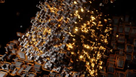 4K video animation of abstract sci-fi cube made with set of cubes cinematic movement motion graphics.