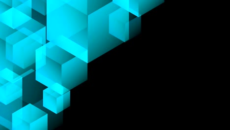 abstract transparent 3d isometric virtual cube box moving pattern illustration blue color on black background seamless looping animation 4k, with copy space