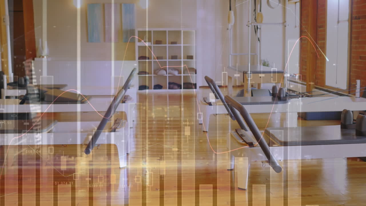 animación del procesamiento de datos en un gimnasio vacío