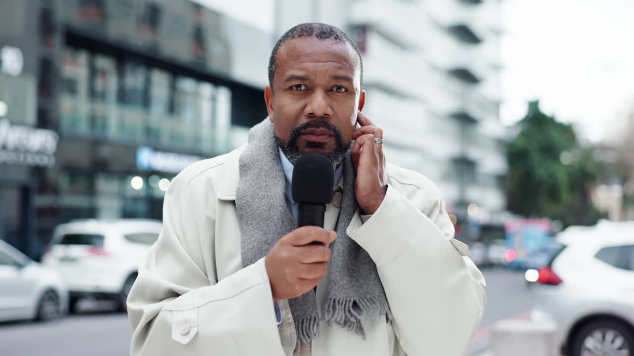 Reporter Giving News Update on City Street