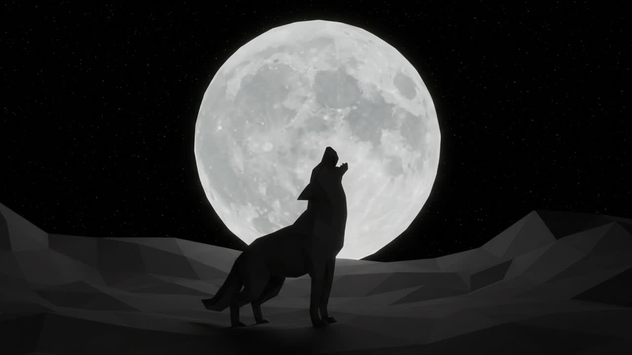 A majestic wolf stands silhouetted against the luminous full moon, howling into the night sky, capturing the essence of wilderness and the mystery of nature's beauty