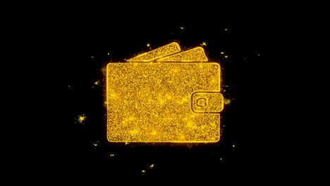 el icono del portador de la tarjeta de billetera hace chispas de partículas sobre un fondo negro.